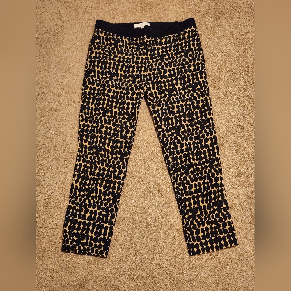 Ann Taylor Loft Black Tan Animal Print Straight Leg  Cotton Stretch Pants